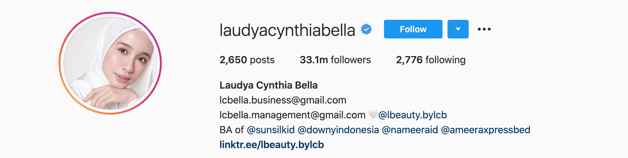Laudya Cynthia Bella Top Instagram Influencers - LAUDYA CYNTHIA BELLA