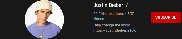 image 25 most subscribed Youtubers - JUSTIN BIEBER