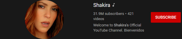 image 58 most subscribed Youtubers - SHAKIRA