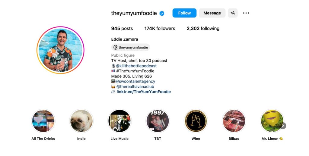 Screenshot of Eddie Zamora @theyumyumfoodie • Instagram photos and videos spirits influencers