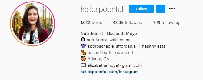 ELIZABETH MOYE Top Food Micro Influencers
