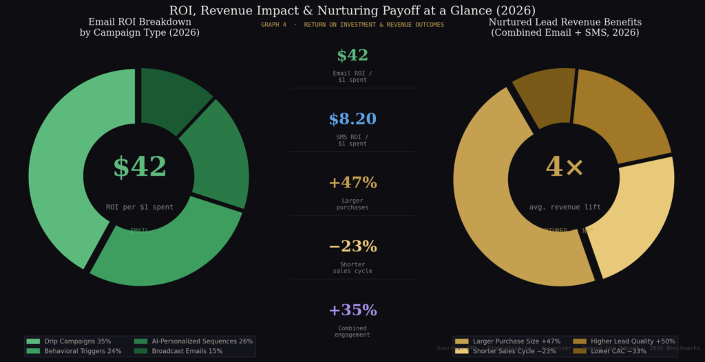 graph4 roi revenue donut Email vs SMS lead nurturing statistics