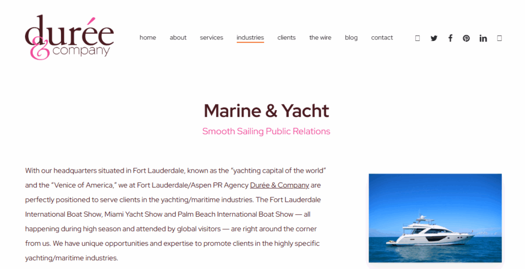 duree PR AGENCIES FOR YACHT AND JET CHARTER COMPANIES