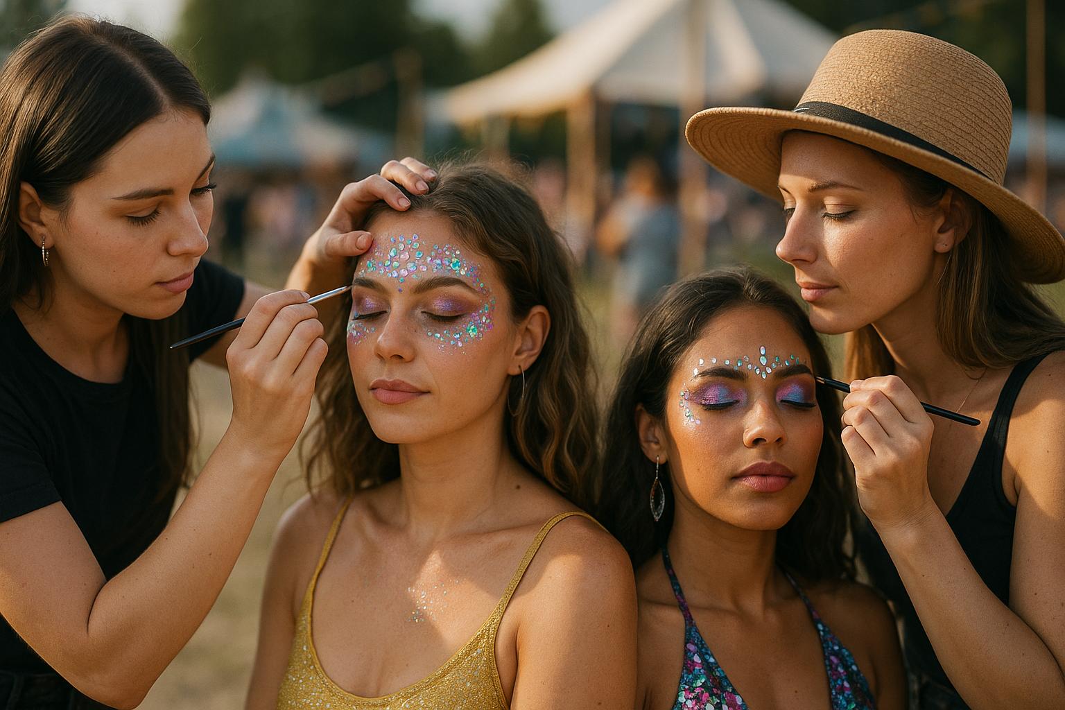 makeup artists creating festival looks
